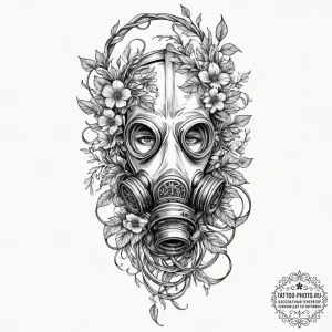 Tattoo design for an arm, a gas mask, but it... - эскиз тату (№1751755300_0, 05.07.2025 22:41) — tattoo-photo.ru