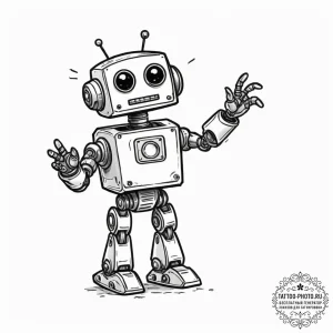 Tiny tattoo design, a tiny, friendly robot wa... - эскиз тату (№1751756479_0, 05.07.2025 23:01) — tattoo-photo.ru