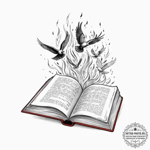 Tattoo design for an arm, a book, its pages a... - эскиз тату (№1751757154_0, 05.07.2025 23:12) — tattoo-photo.ru