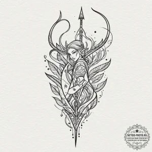 Tattoo design for a shin, a long arrow, intri... - эскиз тату (№1751757409_0, 05.07.2025 23:16) — tattoo-photo.ru