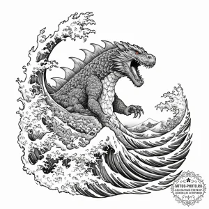 Tattoo design for an arm, godzilla, depicted... - эскиз тату (№1751757923_0, 05.07.2025 23:25) — tattoo-photo.ru
