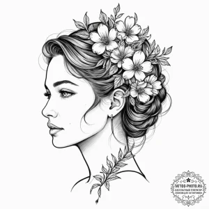 Tiny tattoo design, a woman's face in profile... - эскиз тату (№1751759028_0, 05.07.2025 23:43) — tattoo-photo.ru