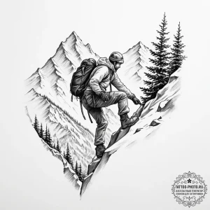 Tattoo design for a leg, a mountain climber s... - эскиз тату (№1751759704_0, 05.07.2025 23:55) — tattoo-photo.ru