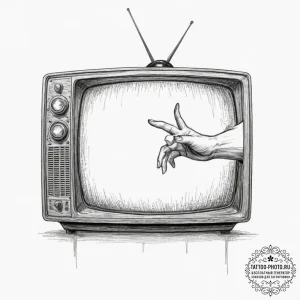 Tattoo design for an arm, a vintage tv set fr... - эскиз тату (№1751762404_0, 06.07.2025 00:40) — tattoo-photo.ru