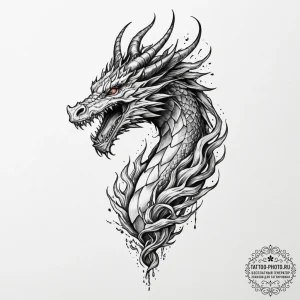 Tattoo design for a calf, a dragon's head, br... - эскиз тату (№1751762573_0, 06.07.2025 00:42) — tattoo-photo.ru