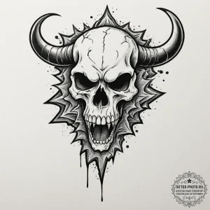 Tattoo design for a calf, a screaming skull,... - эскиз тату (№1751763330_0, 06.07.2025 00:55) — tattoo-photo.ru