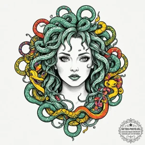 Tattoo design for an arm, medusa, but her sna... - эскиз тату (№1751766960_0, 06.07.2025 01:56) — tattoo-photo.ru