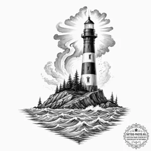 Tattoo design for shoulder, a lonely lighthou... - эскиз тату (№1751767212_0, 06.07.2025 02:00) — tattoo-photo.ru
