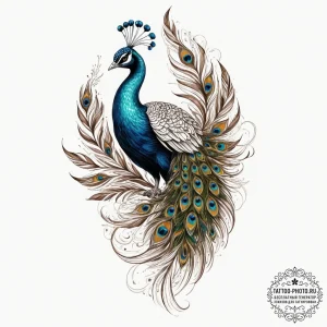 Tattoo design for a shin, a beautiful peacock... - эскиз тату (№1751768859_0, 06.07.2025 02:27) — tattoo-photo.ru