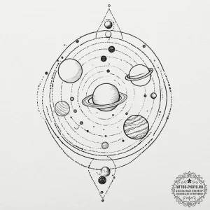 Tattoo design for a shin, a row of planets fr... - эскиз тату (№1751771016_0, 06.07.2025 03:03) — tattoo-photo.ru