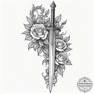 Tattoo design for a shin, a long, ornate medi... - эскиз тату (№1751771512_0, 06.07.2025 03:11) — tattoo-photo.ru