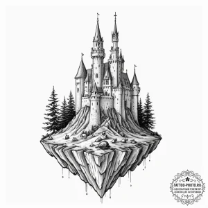 Tiny tattoo design, a castle, but it's balanc... - эскиз тату (№1751773425_0, 06.07.2025 03:43) — tattoo-photo.ru