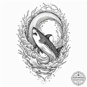 Tattoo design for shoulder, a shark, mid-leap... - эскиз тату (№1751774609_0, 06.07.2025 04:03) — tattoo-photo.ru