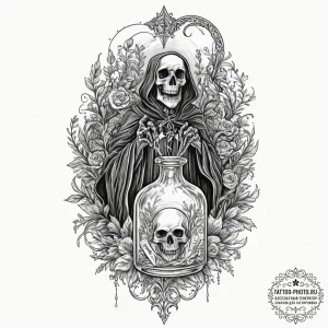 Tattoo design for an arm, a vintage apothecar... - эскиз тату (№1751776219_0, 06.07.2025 04:30) — tattoo-photo.ru