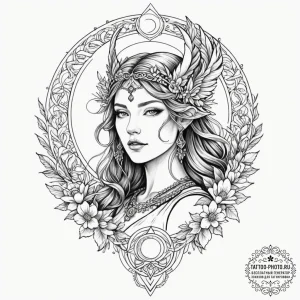 Tattoo design for a thigh, a stunningly detai... - эскиз тату (№1751777074_0, 06.07.2025 04:44) — tattoo-photo.ru