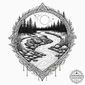Tattoo design for an arm, a landscape with a... - эскиз тату (№1751777928_0, 06.07.2025 04:58) — tattoo-photo.ru