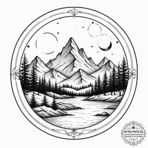 Tiny tattoo design, the silhouette of a mount... - эскиз тату (№1751778608_0, 06.07.2025 05:10) — tattoo-photo.ru