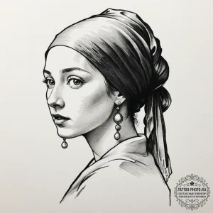 Tattoo design for an arm, the girl with the p... - эскиз тату (№1751778945_0, 06.07.2025 05:15) — tattoo-photo.ru