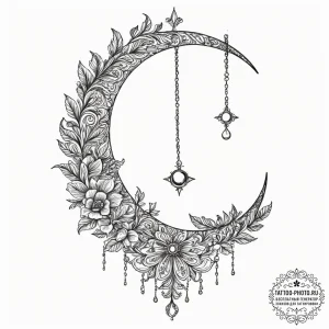 Tiny tattoo design, a crescent moon with a si... - эскиз тату (№1751779028_0, 06.07.2025 05:17) — tattoo-photo.ru