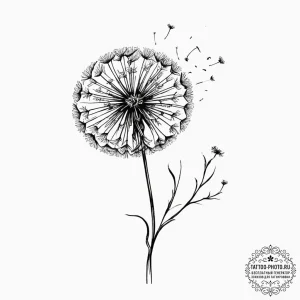 Tiny tattoo design, a dandelion with a few se... - эскиз тату (№1751780134_0, 06.07.2025 05:35) — tattoo-photo.ru