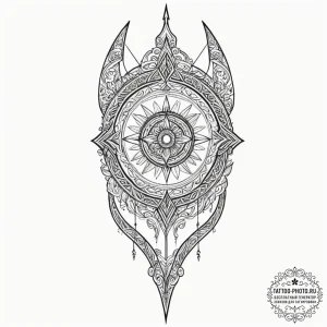 Tattoo design for a shin, a long arrow, intri... - эскиз тату (№1751781398_0, 06.07.2025 05:56) — tattoo-photo.ru