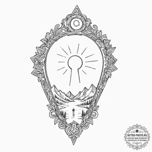 Tiny tattoo design, a tiny, detailed keyhole,... - эскиз тату (№1751781653_0, 06.07.2025 06:00) — tattoo-photo.ru