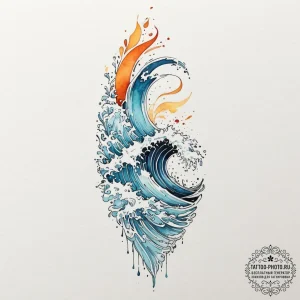 Tattoo design for a leg, a wave of vibrant wa... - эскиз тату (№1751782242_0, 06.07.2025 06:10) — tattoo-photo.ru