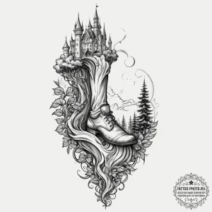 Tattoo design for a leg, a beanstalk, growing... - эскиз тату (№1751782577_0, 06.07.2025 06:16) — tattoo-photo.ru