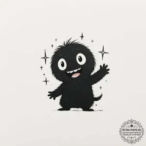 Tiny tattoo design, a single, happy soot spri... - эскиз тату (№1751782662_0, 06.07.2025 06:17) — tattoo-photo.ru