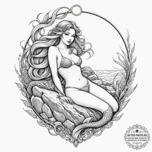 Tattoo design for a thigh, a beautiful mermai... - эскиз тату (№1751783588_0, 06.07.2025 06:33) — tattoo-photo.ru