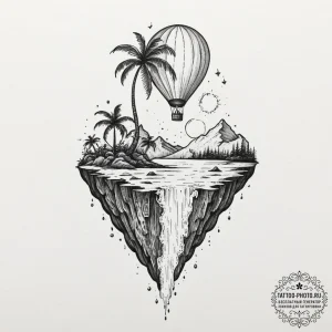 Tiny tattoo design, an island with a single p... - эскиз тату (№1751783673_0, 06.07.2025 06:34) — tattoo-photo.ru