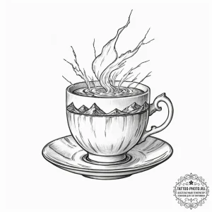 Tiny tattoo design, a teacup, with a tiny, pe... - эскиз тату (№1751785021_0, 06.07.2025 06:57) — tattoo-photo.ru