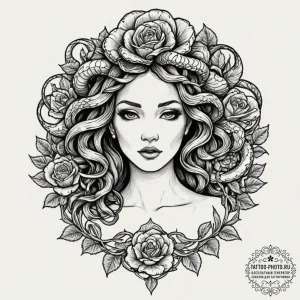 Tattoo design for shoulder, the face of medus... - эскиз тату (№1751787381_0, 06.07.2025 07:36) — tattoo-photo.ru