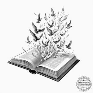 Tattoo design for an arm, a book, its pages a... - эскиз тату (№1751788567_0, 06.07.2025 07:56) — tattoo-photo.ru