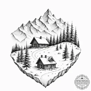 Tattoo design for shoulder, a tiny, cozy cabi... - эскиз тату (№1751788734_0, 06.07.2025 07:58) — tattoo-photo.ru