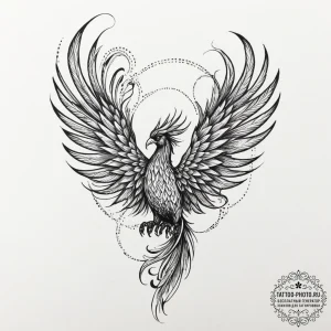 Tattoo design a phoenix whose tail feathers a... - эскиз тату (№1751790372_0, 06.07.2025 08:26) — tattoo-photo.ru