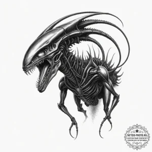 A xenomorph from alien, ink illustration for... - эскиз тату (№1751792680_0, 06.07.2025 09:04) — tattoo-photo.ru
