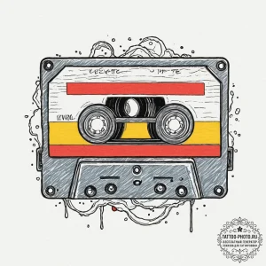 Tattoo design a cassette tape labeled 'level... - эскиз тату (№1751793613_0, 06.07.2025 09:20) — tattoo-photo.ru