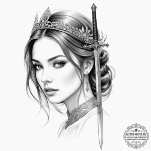 A neo-traditional tattoo of the bride's sword... - эскиз тату (№1751794120_0, 06.07.2025 09:28) — tattoo-photo.ru