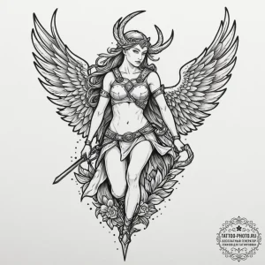 A valkyrie carrying a fallen soldier, tattoo... - эскиз тату (№1751795132_0, 06.07.2025 09:45) — tattoo-photo.ru