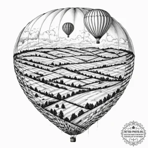 A view from a hot air balloon, looking down o... - эскиз тату (№1751795972_0, 06.07.2025 09:59) — tattoo-photo.ru