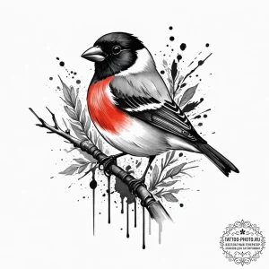 Bullfinch, ink illustration for tattoo, rough... - эскиз тату (№1751798519_0, 06.07.2025 10:41) — tattoo-photo.ru