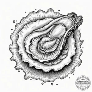 A hyperrealistic shot of a fresh oyster on a... - эскиз тату (№1751798606_0, 06.07.2025 10:43) — tattoo-photo.ru