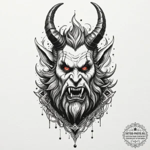A trash polka tattoo of krampus, the christma... - эскиз тату (№1751798694_0, 06.07.2025 10:44) — tattoo-photo.ru