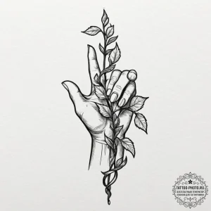 Tattoo design a delicate vine wrapping around... - эскиз тату (№1751799977_0, 06.07.2025 11:06) — tattoo-photo.ru