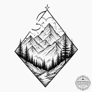 Tattoo design a mountain range with a lone tr... - эскиз тату (№1751800571_0, 06.07.2025 11:16) — tattoo-photo.ru