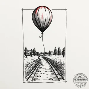 A minimalist tattoo of a single red balloon t... - эскиз тату (№1751800826_0, 06.07.2025 11:20) — tattoo-photo.ru