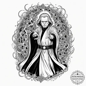 Trash polka style portrait of emperor palpati... - эскиз тату (№1751801594_0, 06.07.2025 11:33) — tattoo-photo.ru