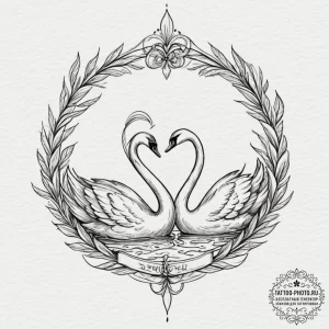 Tattoo design: a pair of swans, sacred to lad... - эскиз тату (№1751802537_0, 06.07.2025 11:48) — tattoo-photo.ru