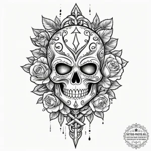A polynesian tiki mask, tattoo flash sheet de... - эскиз тату (№1751802623_0, 06.07.2025 11:50) — tattoo-photo.ru